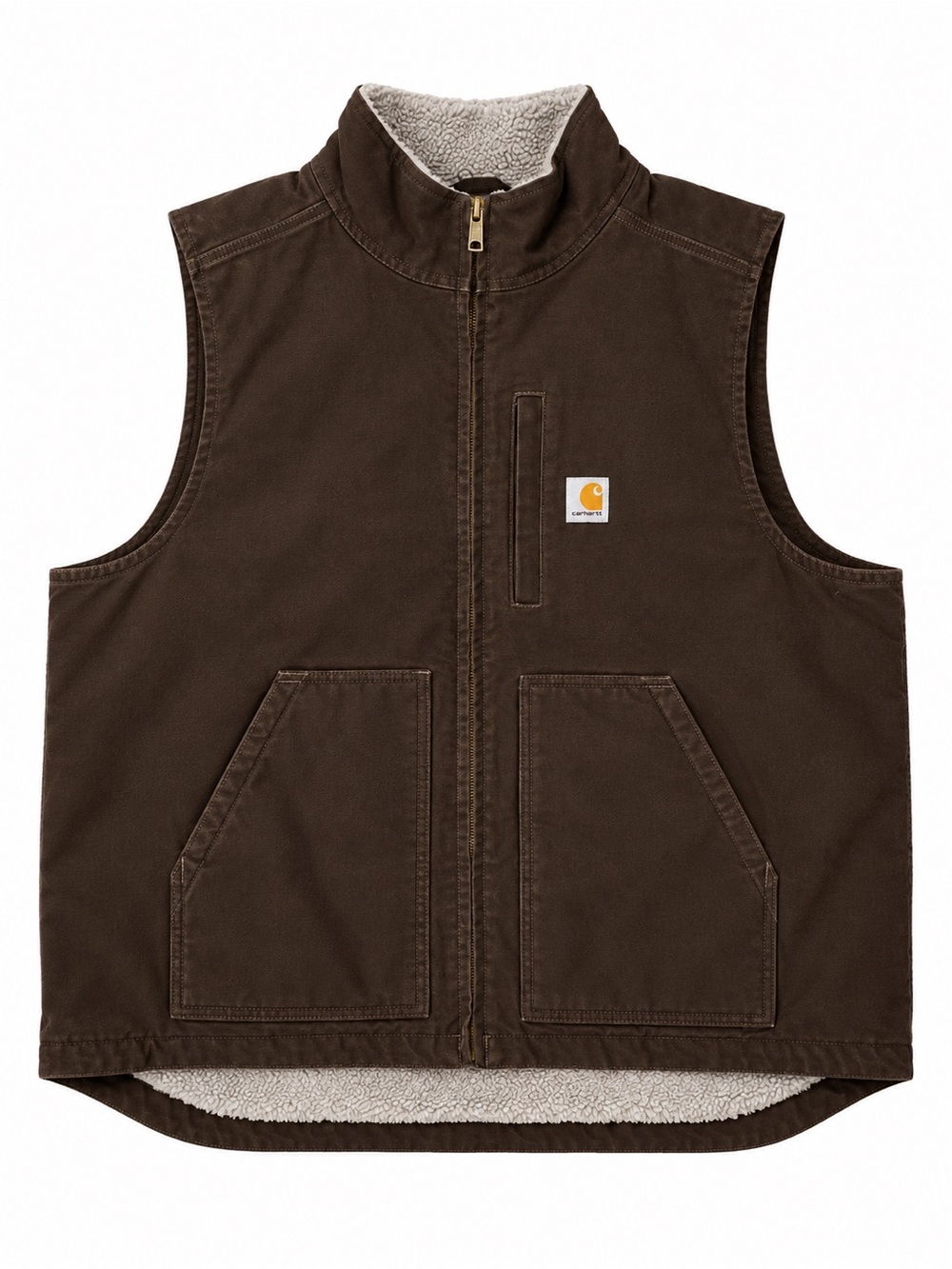 Carhartt Washed Duck Sherpa-Lined Mock-Neck Vest Brown 2XL